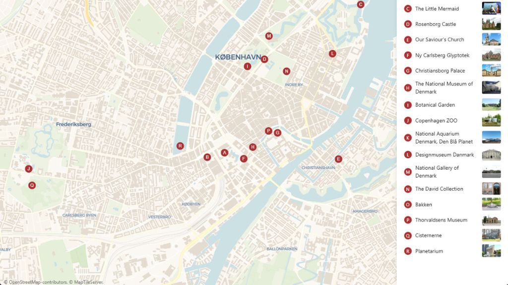 Map of Copenhagen with Tourist Attractions - Touristmaps.com